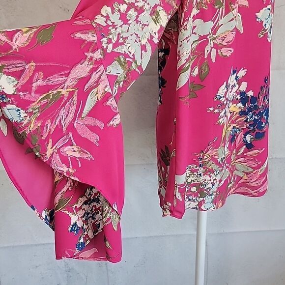 Rachel by Rachel Roy tropical floral flutter sleeved blouse Women's Size 4 - Picture 6 of 12